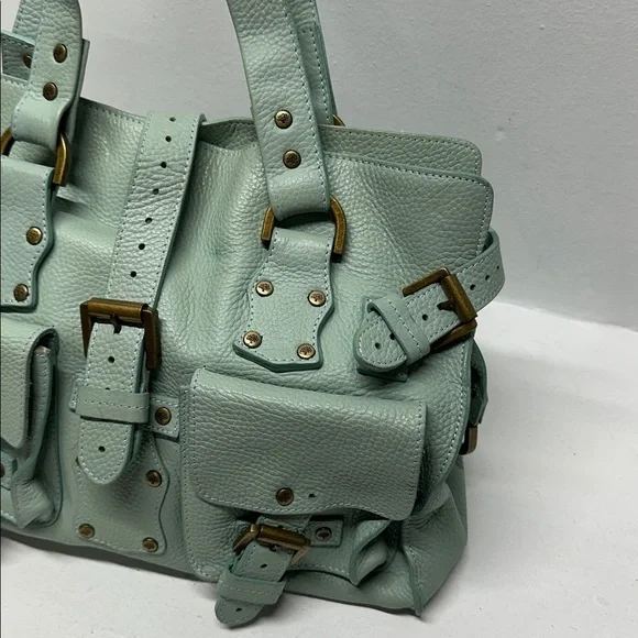 Mulberry Roxanne Satchel Bag Purse Studded Leather Limited Edition Green Gold - Picture 4 of 17